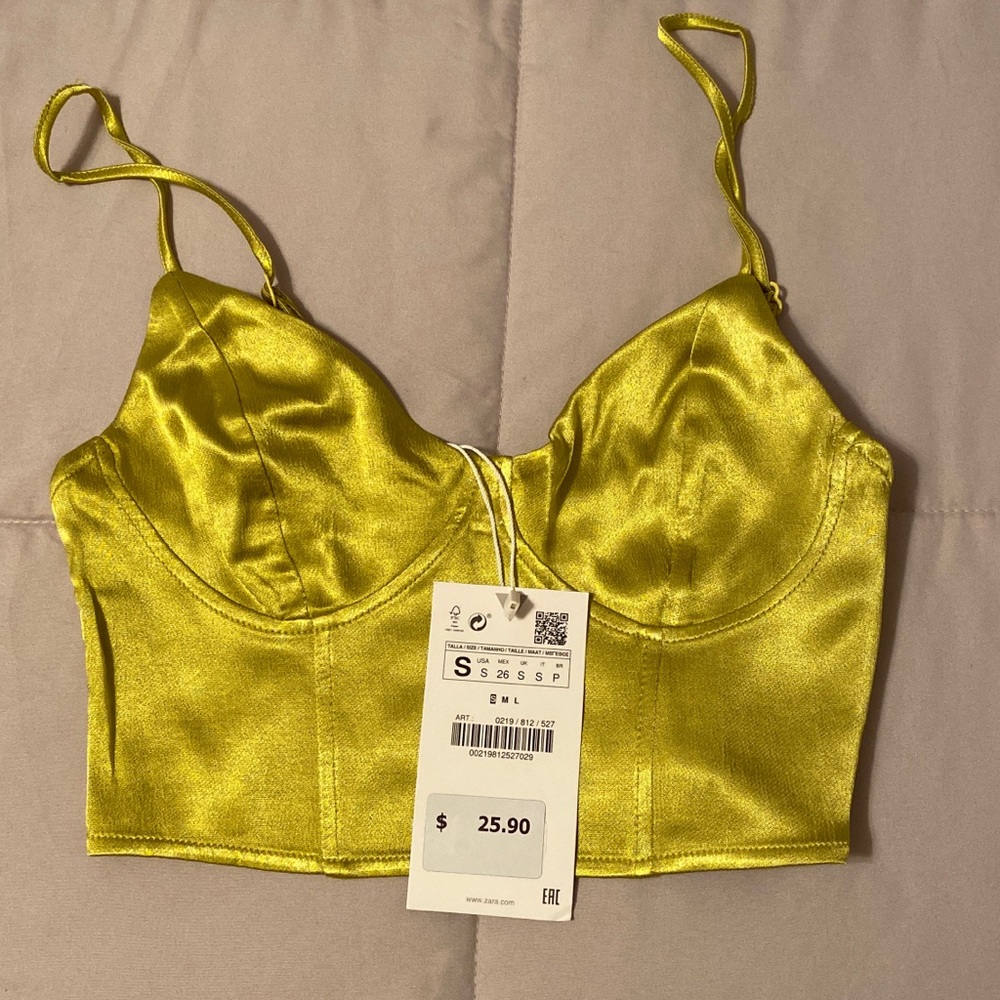 NWT ZARA neon satin top